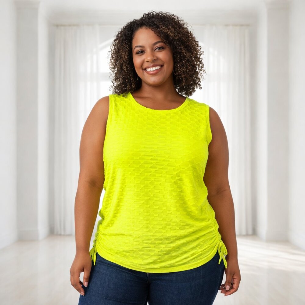 Rouge Collection Neon Yellow Ruched Tank Top Size 1X – NWT – Stretchy